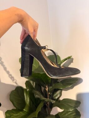 Vince Camuto Black Suede Mary Jane Block Heel Pumps